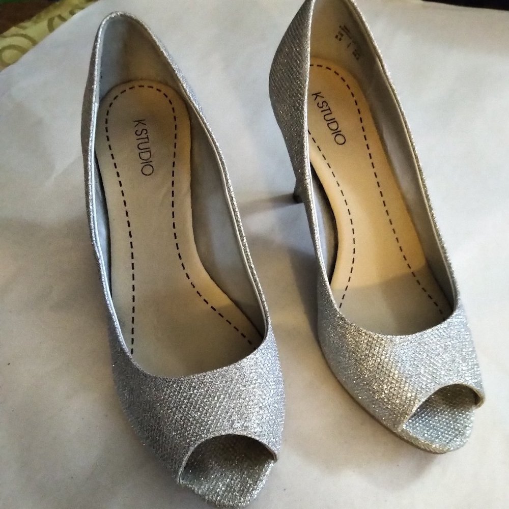 Sparkly Silver   Open Toe K Studio High Heel